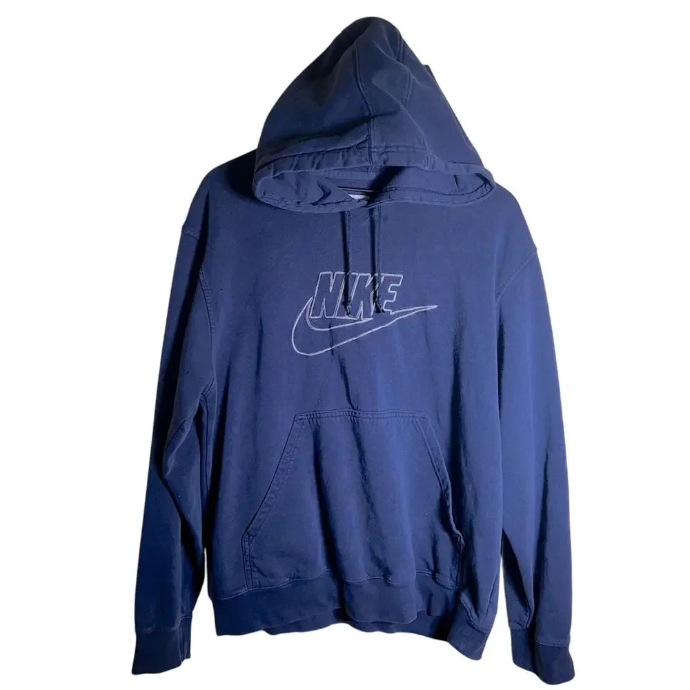 VNTG NIKE 90s gray tag embroidered detail drawstring hoodie L